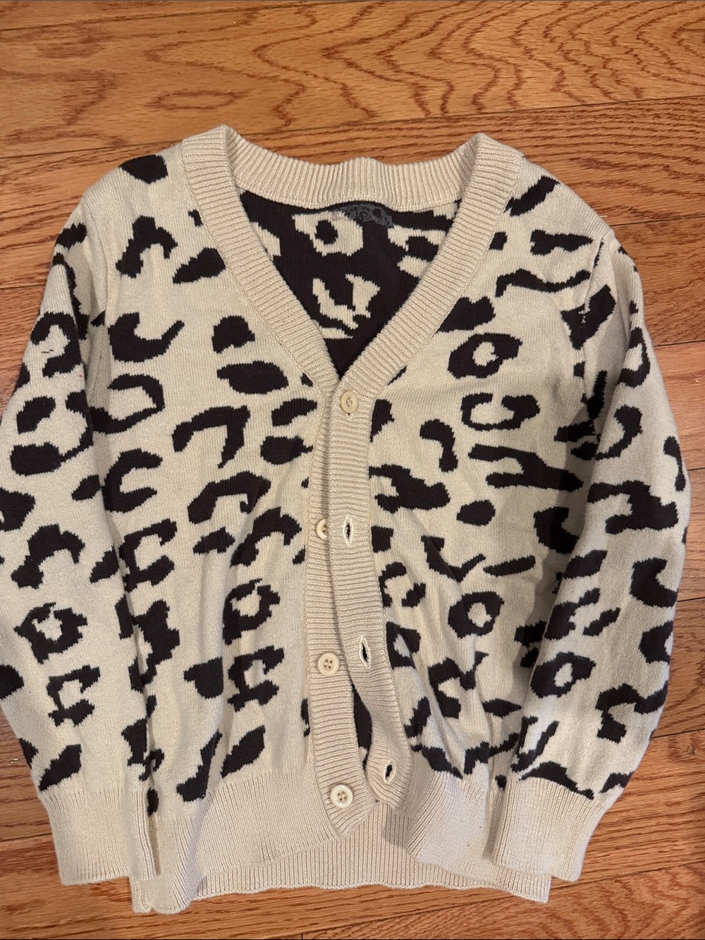 Beige & Black Leopard Print Button Cardigan